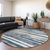 8' Denim Blue And Gray Round Striped Washable Indoor Outdoor Area Rug