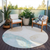 8' Round Beige and Blue Round Abstract Washable Non Skid Indoor Outdoor Area Rug