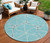 8' Teal Blue And Ivory Round Geometric Washable Indoor Outdoor Area Rug Contemporary Style - Teal Blue, Ivory Color