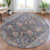 8' Gray And Denim Blue Round Floral Washable Indoor Outdoor Area Rug