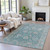 8' X 10' Teal Blue And Beige Floral Washable Indoor Outdoor Area Rug