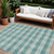 9' X 12' Teal Blue And Ivory Plaid Washable Indoor Outdoor Area Rug