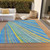 10' X 14' Denim Blue Sky Blue And Gold Striped Washable Indoor Outdoor Area Rug