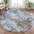 8' Brown And Sky Blue Round Abstract Washable Indoor Outdoor Area Rug