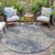 8' Denim Blue Beige And Charcoal Round Abstract Washable Indoor Outdoor Area Rug