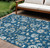 10' X 14' Navy Blue Ivory And Gray Floral Washable Indoor Outdoor Area Rug