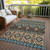 8' X 10' Brown Teal Blue And Coral Aztec Washable Indoor Outdoor Area Rug