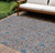 8' X 10' Brown And Blue Floral Washable Indoor Outdoor Area Rug