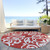 8' Red And Ivory Round Damask Washable Indoor Outdoor Area Rug - Red, Ivory