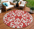 8' Red And Ivory Round Damask Washable Indoor Outdoor Area Rug - Red, Ivory