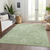 8' X 10' Artichoke Green And Ivory Damask Washable Indoor Outdoor Area Rug