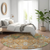8' Copper Green And Beige Round Floral Washable Indoor Outdoor Area Rug