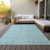 9' X 12' Teal Blue And Aqua Striped Washable Indoor Outdoor Area Rug