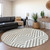 8' Gray And Ivory Round Geometric Washable Indoor Outdoor Area Rug