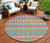8' Blush Blue And Lime Green Round Quatrefoil Washable Indoor Outdoor Area Rug