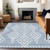 9' X 12' Denim Blue And Ivory Geometric Washable Indoor Outdoor Area Rug