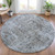 8' Blue And Taupe Round Abstract Washable Indoor Outdoor Area Rug