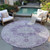 8' Purple Round Floral Medallion Washable Indoor Outdoor Area Rug - Purple