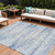 9' X 12' Sky Blue And Ivory Striped Washable Indoor Outdoor Area Rug