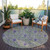 8' Olive Green Sage And Purple Round Floral Washable Indoor Outdoor Area Rug