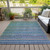 8' X 10' Teal Blue And Copper Striped Washable Indoor Outdoor Area Rug