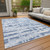 9' X 12' Blue Ivory And Sky Blue Striped Washable Indoor Outdoor Area Rug