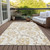 10' X 14' Ivory Beige And Gold Floral Washable Indoor Outdoor Area Rug