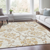 10' X 14' Ivory Beige And Gold Floral Washable Indoor Outdoor Area Rug