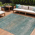 9' X 12' Aqua And Beige Abstract Washable Indoor Outdoor Area Rug