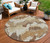 8' Brown And Beige Round Abstract Washable Indoor Outdoor Area Rug - Brown, Beige