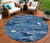 8' Navy Blue And Blue Round Abstract Washable Indoor Outdoor Area Rug