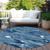 8' Navy Blue And Blue Round Abstract Washable Indoor Outdoor Area Rug