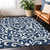 8' X 10' Navy Blue And Ivory Floral Washable Indoor Outdoor Area Rug