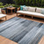 9' X 12' Denim Blue And Ivory Striped Washable Indoor Outdoor Area Rug - Denim Blue, Ivory