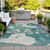 8' X 10' Teal Blue Ivory And Beige Abstract Washable Indoor Outdoor Area Rug