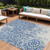 9' X 12' Navy Blue And Ivory Medallion Washable Indoor Outdoor Area Rug