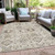10' X 14' Linen And Ivory Floral Medallion Washable Indoor Outdoor Area Rug