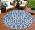 8' Blue And Ivory Round Geometric Washable Indoor Outdoor Area Rug - Blue, Ivory