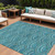 9' X 12' Teal Blue Fern Green And Ivory Geometric Washable Indoor Outdoor Area Rug