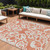 10' X 14' Coral And Ivory Damask Washable Indoor Outdoor Area Rug