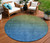 8' Olive Green Blue And Navy Blue Round Ombre Washable Indoor Outdoor Area Rug