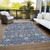 10' X 14' Navy Blue Brown And Beige Floral Washable Indoor Outdoor Area Rug