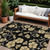 10' X 14' Black And Gold Floral Washable Indoor Outdoor Area Rug