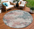 8' Coral And Teal Blue Round Abstract Washable Indoor Outdoor Area Rug