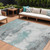 9' X 12' Teal Blue And Gray Abstract Washable Indoor Outdoor Area Rug