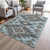 8' X 10' Teal Blue And Charcoal Tribal Washable Indoor Outdoor Area Rug