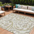 8' X 10' Ivory Beige And Taupe Floral Washable Indoor Outdoor Area Rug - Ivory, Beige, Taupe