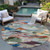 8' Green Teal Blue And Terra Cotta Round Abstract Washable Indoor Outdoor Area Rug