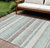 9' X 12' Teal Blue And Gray Striped Washable Indoor Outdoor Area Rug - Teal Blue, Gray