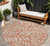 8' Salmon And Gray Round Floral Washable Indoor Outdoor Area Rug